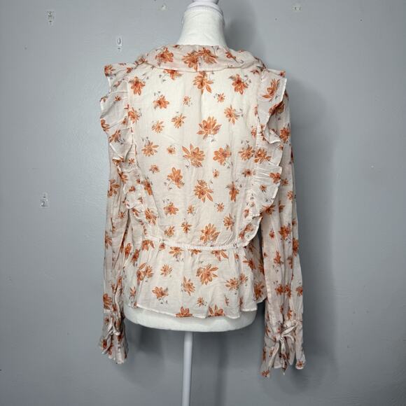 Free People Women’s Floral Ruffle Long Sleeve Blouse Size L Boho Peplum Top - Picture 3 of 8